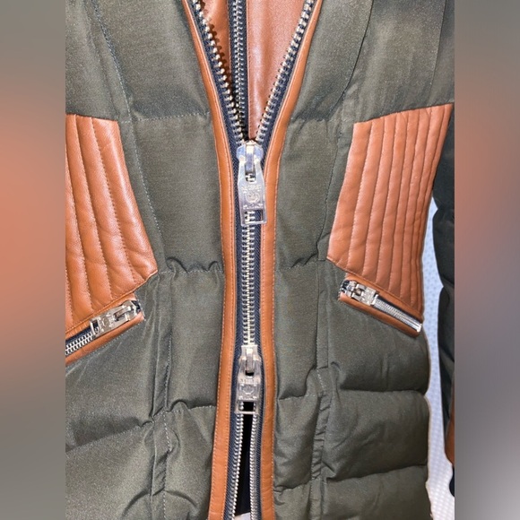 NICOLE BENISTI‎ Courvechal leather&Fox Fur-Trim Chevron Down parka Coat sz small - Picture 6 of 17